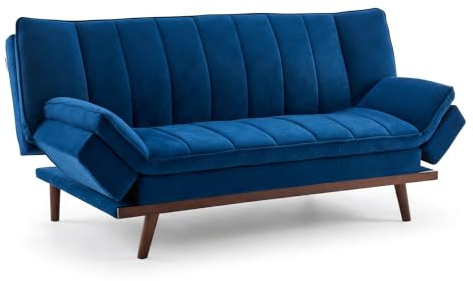Bravich 3 Seater Click Clack Sofa Bed | Navy Blue Velvet | Double Sofa Bed 188x122cm | Space Saving Sofa Bed for Living Room, Bedroom & Guest Room | Mondaine