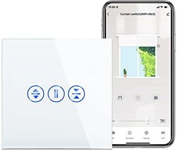 CNBINGO WiFi Roller Shutter Switch, Smart Touch Switch, Smart Life App Control, Neutral Wire Required, White