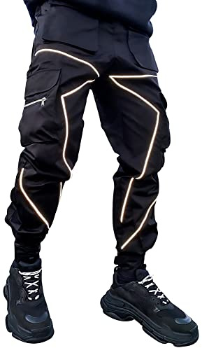 AIEOE Cargobyxor, herr, hip hop, techwear, cargobyxor med reflekterande ränder, streetwear, punkbyxor, joggingbyxor, joggingbyxor med fickor, elastisk linning