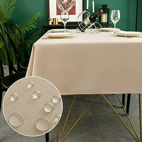 Yeahshion Nappe Rectangulaire Anti-Tache Beige 140x280cm, Nappe Imperméable Effet Lin Polyester pour Table, Salle à Manger, Restaurant Protection (Beige, 140x280cm)