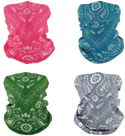 SMEHCF 4 Multipurpose Bandanas for Women Men Headband Balaclava Hair Head Scarf Face Half Airsoft Paintball Mask Neck Gaiters Breathable Reusable Washable Pink Gray Green Blue Cashew Flower