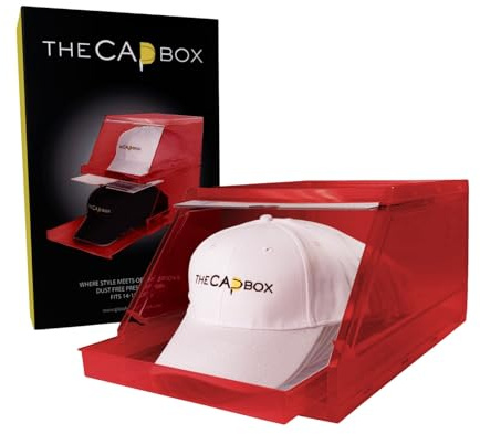 The CapBox 2.0 - Organizzatore per cappello da baseball, vassoio scorrevole impilabile per cappello, confezione da 2, colore: rosso
