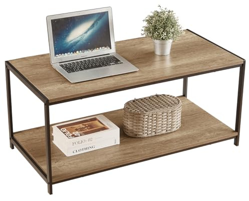 House Of Home Rustic Oak Coffee Table, Metal Frame. 100x50x45cm, 2 Tier Storage, Ideal as Coffee Table, TV Stand or Side Table - Durable Top Surface, Easy to Clean and Assemble