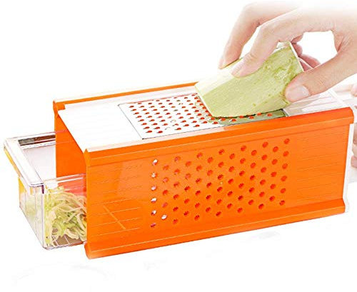 Veggie Chopper grönsaksskivare grönsaksstrimlare ost rivjärn vridbar skalare och förvaringsbehållare 4-sidig handhållen låda rivjärn grönsakshackare (färg: Orange storlek: Fri storlek)