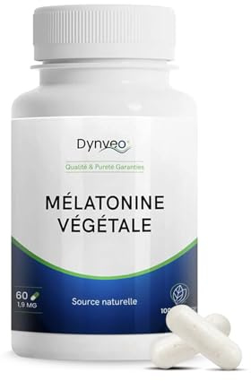 Mélatonine Naturelle Végétale 1,9 mg - 60 Gélules (1 mois) - Sommeil rapide, Réduction temps d’endormissement, Mieux dormir - Prise occasionnelle - Extrait de Millepertuis - Sans Additifs - Dynveo