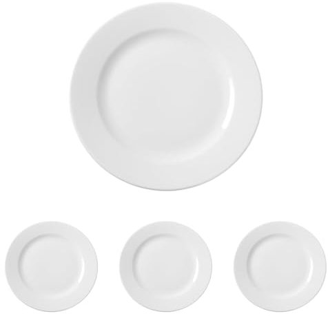 HENDI Assiette plate, bords renforcés, émaillage de qualité, résistance aux impacts et à l'usure, convient à micro-ondes et lave-vaisselle, ø200mm, porcelaine blanche (Lot de 4)