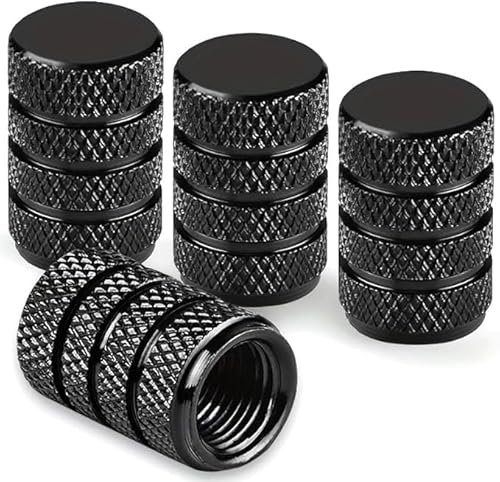 Tyre Valve Dust Caps, Black, 4 pcs/Pack, Anodized Aluminum Tyre Dust Cap Set, Corrosion Resistant, Universal Tyre Valve Stem Covers for Cars Trucks Motorcycles SUVs and Bikes
