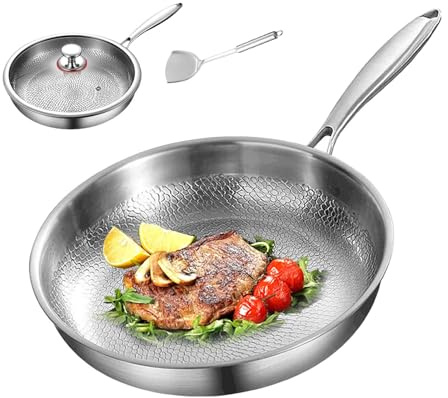 YCYATS Gehämmerte Titanpfanne Pro mit Deckel, multifunktionales Topf- und Pfannenset, antihaftbeschichtete Titan-Bratpfannen zum Kochen (26 cm (10,23 Zoll))