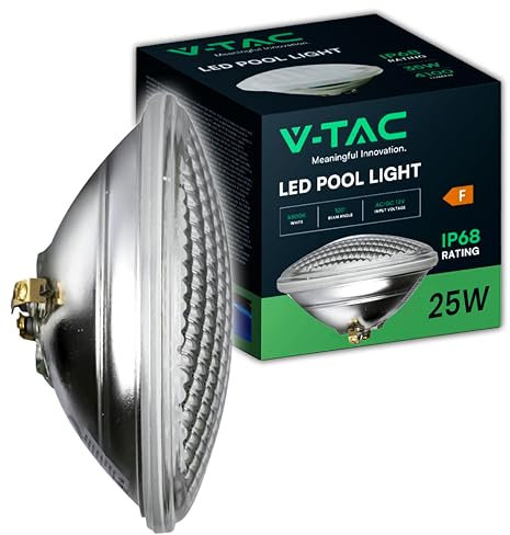V-TAC Lampada Led da Piscina 25W - PAR56 - Lampada in Vetro Antiurto per Illuminazione Piscine e Fontane - 2850 Lumen - Luce Subacquea - Risparmio Energetico - IP68 - Luce Fredda