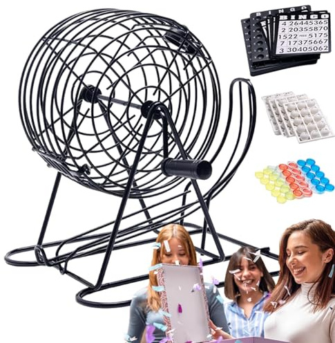 Bingo Brettspiel 20x21x21cm Spielset -o Spiel Metalltrommel Spielkarten, Aufbewahrungskäfig Set Gesellschaftsspiel Für Familienfeiern, Gruppenpartys, Büro, Schule, Geburtstage, Feier