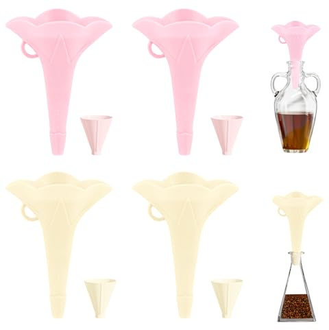 4 Piezas Embudos Plegables, Embudo de Cocina, Embudos de Silicona, Embudos de con Forma de flor y Varillas de Soporte, Gadgets de Cocina, Transferencia para Polvo, Líquido, Aceite, Perfume
