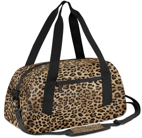 Mexpekil Sac de sport vintage imprimé léopard pour enfants, garçons, filles, adolescents, voyage, sport, sac fourre-tout, pour la nuit, le week-end, la danse