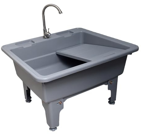 Lavandino for lavanderia con rubinetto dell'acqua calda e fredda, asse da lavaggio, valvole e tubo di scarico, for lavanderia, garage, cucina, uso esterno(L)