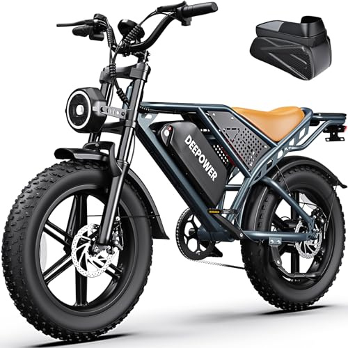 DEEPOWER QS7 Vélo Électrique, Batterie Amovible 48V 60Ah/35Ah/20Ah, Autonomie 110-250KM, Moteur 120 N·m, Pneu Gras 20'' X 4.0, 7 Vitesses, Suspension Hydraulique Complète (Noir Classique)