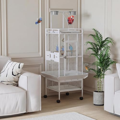 Garvee Rolling African Grey Parrot Cage, Large Bird Cage with Rolling Stand, Play Top & Stainless Steel Bowls, Lovebird Finch Cage for Mini Macaw Cockatoo Cockatiels Small Quaker Sun Conure