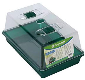 Floraworld Indoor Gewächshaus,Zimmergewächshaus, Saatschale, Pflanzenanbau, Anzucht rechteckig aus Kunststoff grün L 38 x B 24 x H 18,5 cm