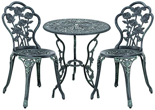 casa.pro Juego de Bistró de 3 Piezas Wakefield Diseño Vintage Set de 1 Mesa Redonda y 2 Sillas Conjunto de Muebles de Exterior Terraza Jardín Patio Balcón Aluminio - Verde Oscuro