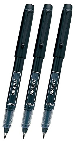 3 PENS Pilot Bravo Liquid Ink Marker Pen, Bold Point, Black (PIL11034)