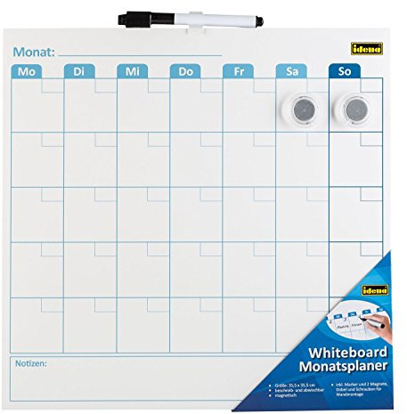 Idena 21414 - Whiteboard Monatsplaner, inklusive Marker und zwei Magnete, 35,5 x 35,5 cm, 1 Stück