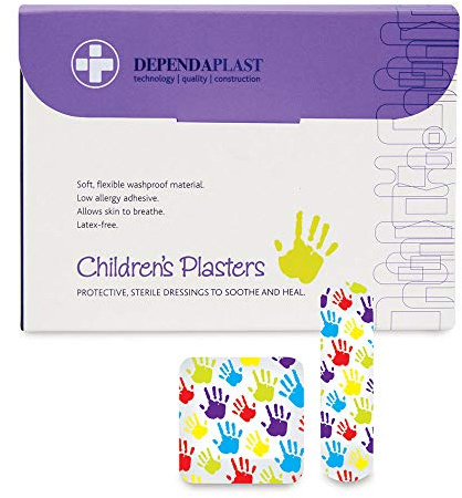 Dependaplast Children's Washproof Plaster - Fun Designs, Sterile, Low-Allergy, Breathable, Assorted (Pack of 100)