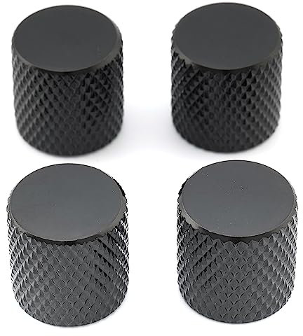 Musiclily Metrisch Gitarren Potiknöpfe Metall Flache Oberfläche Knöpfe T-Style Dome Knobs für E-Gitarre Bass, Schwarz(4 Stück)