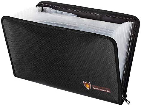 A4 Fireproof Safe Document Bag with 13 Pockets, Fire and Water Resistant Expanding File Folder with Zipper, Fireproof A4 Document Wallet for Certificate Folder