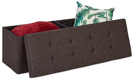 Relaxdays Contenitore Pouf, Capiente Panca Imbottita, Cassapanca Pieghevole con Separatori, 120 L, Divanetto, in marrone