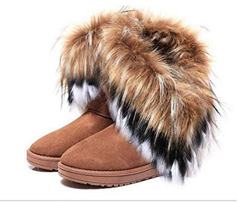King Ma Women's Faux Fur Tassel Winter Snow Boot Suede Flat Ankle Boots (brown, numeric_11)