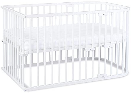 babybay Maxi extra großes Beistellbett aus massivem Buchenholz/Kinderbett Höhe stufenlos verstellbar & umweltfreundlich/Kinderbettset (weiß lackiert)