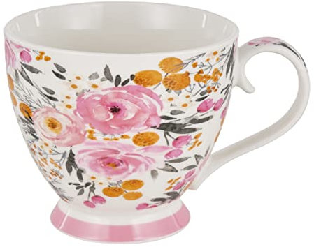 Baroni Home Taza de cerámica para desayuno, taza taza de té, taza regalo para café, 14 x 11 x 10 cm, 45 cl flores