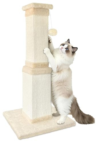 AGYM Cat Scratching Post for Large Cats, Cat Scratcher for Indoor Cats Adults, Sturdy Sisal Scratch Post to Protect Furniture, 32 Inch, Beige