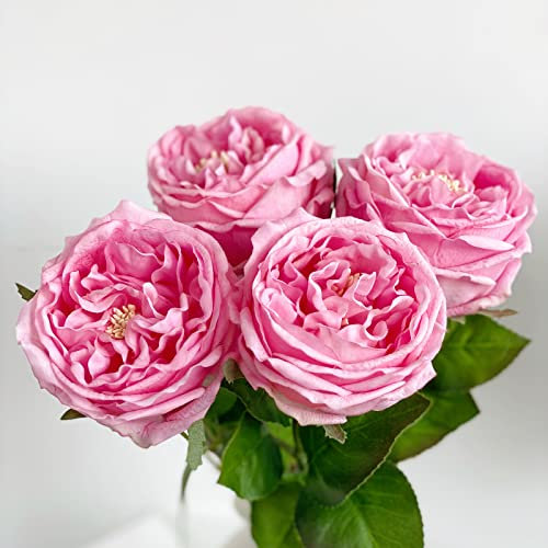 YalzoneMet Konstgjorda rosa rosor pioner blommor 4 st 45 cm naturlig verklighetstrogen äkta känsla falsk enkel lång stjälk rosor pioner falska blommor för hemmafest utomhus bröllop dekor brudbukett