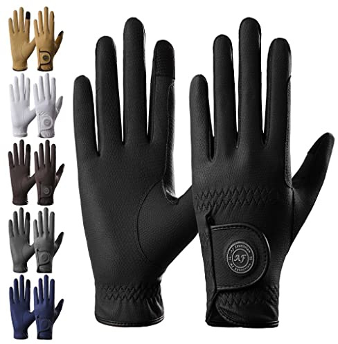 AF EQUESTRIAN Gants d'équitation pour femmes en cuir synthétique premium Sui Sereno, design peau de serpent, noir (Grande)