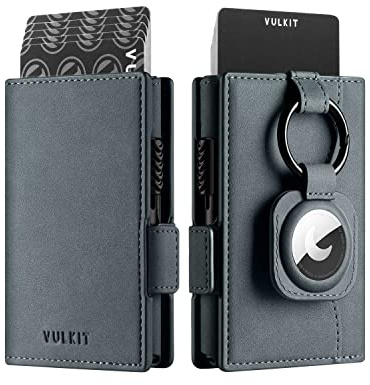 VULKIT Porta Carte Portafoglio con Porta Carte Airtag Portafoglio Pop Up Porta Carte in Metallo con Blocco RFID, Chiusura Magnetica con Scomparto Banconote