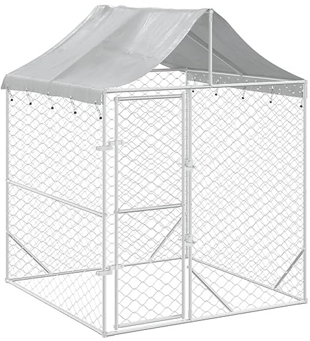 vidaXL Cuccia Cani da Esterno Tetto Argento 2x2x2,5 m Acciaio Zincato