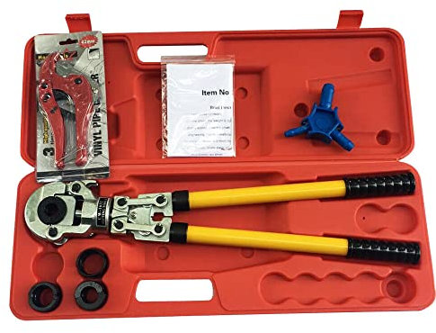 Profi Preßzange Alu PEX für Verbundrohr 6 T TH-Konturpressenzange mit Kalibratoren Biegefedern Handpressenzange Rohrschere Biegefeder Verbundrohr für Verbundrohre PEX-Crimpzange