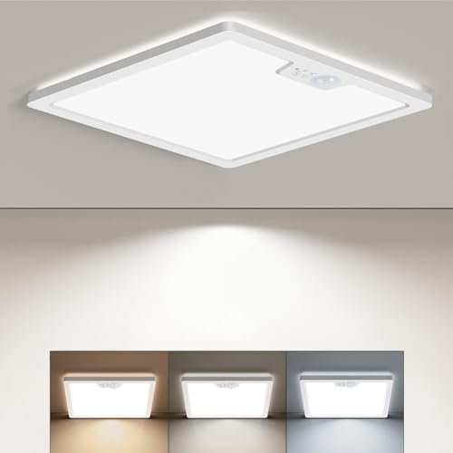 BLNAN Lampada da soffitto con sensore di movimento, per interni, 24 W, lampada da soffitto piatto con sensore di movimento, 3000 K/4000 K/5000 K, 2400 lm, per corridoio, scale, cucina, balcone