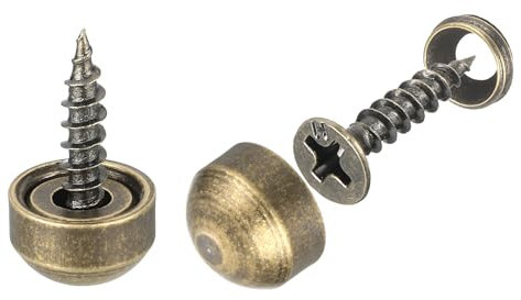sourcing map 12Pcs Brass Decorative Screws with Caps, 9mm Mirror Screws Cover Self-Tapping Screws for Furniture Fixing, Bronze