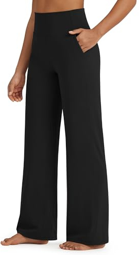 G4Free Dress Pants Women Black Trouser Style Yoga Pants for Women Straight Leg Loose Sweatpants (Black,L,Tall)