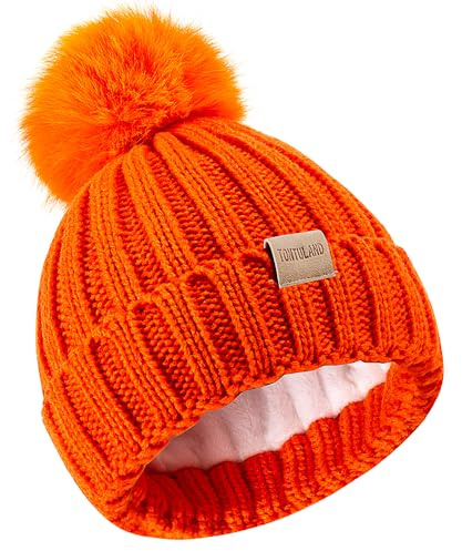 Tontuland Kinder Winter Warm Pompom Hut Fleece gefüttert Stricken Beanie für Kinder im Alter von 3-9, perfekt für Jungen und Mädchen