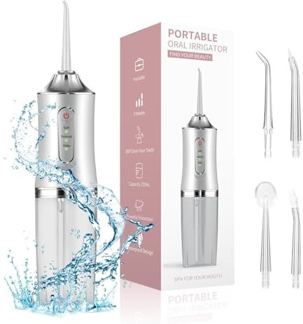 Irrigatore orale senza fili, pulitore elettrico dentale, idroflosser 3 modalità e 4 ugelli USB Ricaricabile Flosser acqua IPX7 impermeabile, 300 ML serbatoio acqua pulitore bocca (bianco)
