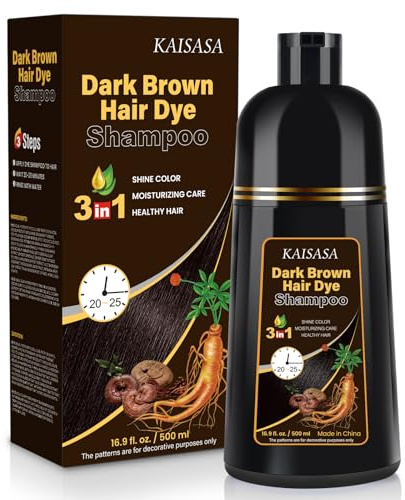 Champú Para tinte de Cabello Negro 3 en 1, Tinte Natural para el Cabello, Color Semipermanente para el Cabello, Tinte para Cabello Tratado para Mujeres y Hombres (Marrón oscuro)