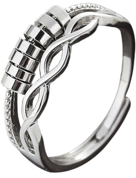 Auriselle Anneaux D'anxiété pour Femmes Réglable Vagues D'anxiété Zirconia Ouvert Spinner Perles avec Double Couche Brillant Argent Ouvert Fidget Anneaux pour Femmes