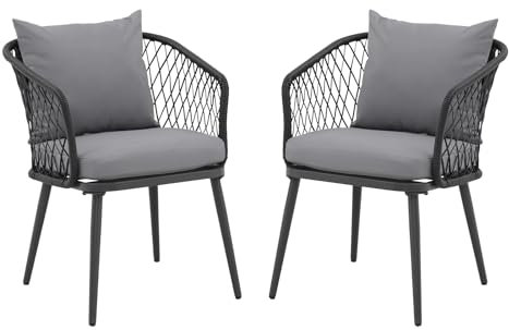 OC Orange-Casual 2-TLG Gartenstuhl, Balkonmöbel Set mit dickem Kissen, Terrassenmöbel Outdoor für 2 Personen, Sitzgarnitur für Balkon, Terrasse, Hinterhof, Grau Kissen & Schwarz Kissen