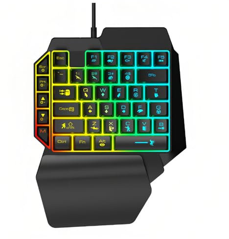 Lancoon Kabelgebundene Einhandtastatur mit Gaming 39 Tasten Bunte Lichteffekt Handauflage Design Multimedia Taste Einfach zu Tragen für PC Computer Desktop Gamer Home