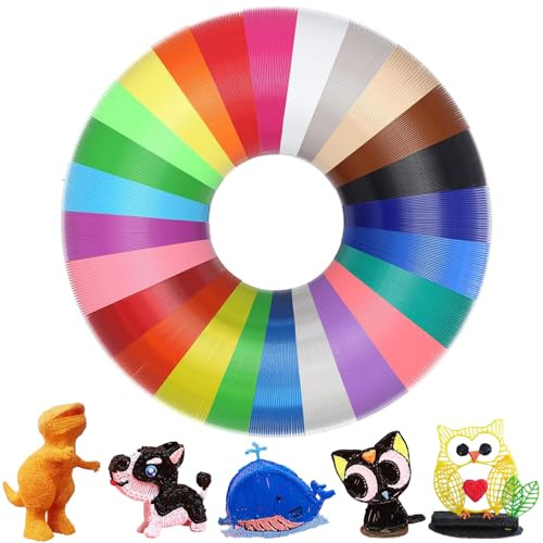 Zyluniy Filamento Penna 3D, 25 Colori 3D Pen Filamento Ricarica Stampa 3D, Penna 3D diametro 1.75mm, 5M Filamento 3D, Compatibile con Penne 3D Professionali, per Creatività Artistici