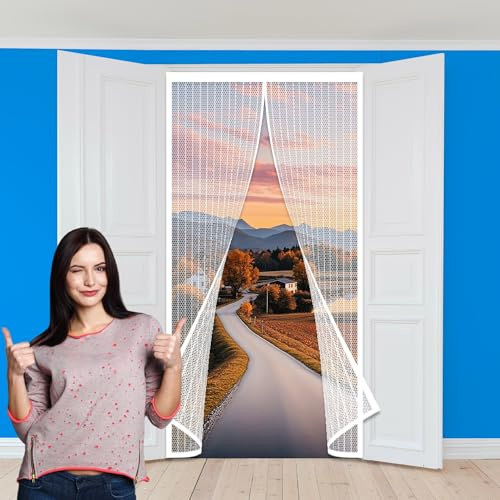 Zanzariera Magnetica per Porta Esterna 122 x 237 cm Anti Insetti Traspirante Chiusura Automatica Bianca Zanzariere Porte per Porte di Soggiorno Camera da Letto Casa, Bianco
