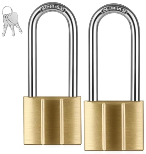 Diyife [2 Stück] Messing Vorhängeschloss mit 6 Schlüssel, 6mm Bügelstärke, Massiver Messing-Schloss, Langem Bügel für Spinde, Werkzeugkisten, Zaun, Schuppen