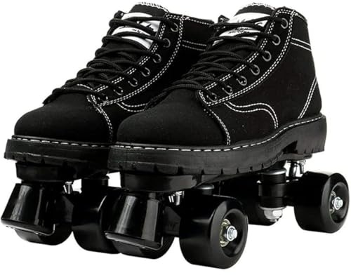 Patins à Roulettes Classiques Unisexes à Double Rangée, Chaussures De Patinage D'intérieur Et D'extérieur Avec Roues En Daim Noir Et Freins, Pour Hommes Femmes Adultes Adolescents Et Enfants(Color:45)