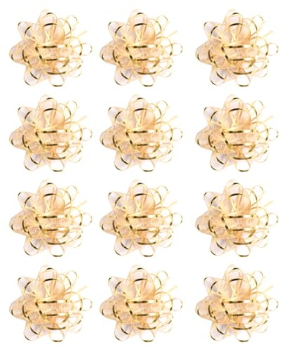 12pezzi Set Coccarde Fiocchi Stelle Decorazione,Fiocchi Regalo Decorativi,Autoadesivi Scintillanti Adesive,Fiocchia Autoadesivi da 5,5 cm,per Confezioni Regalo,Compleanni,Matrimoni,Natale